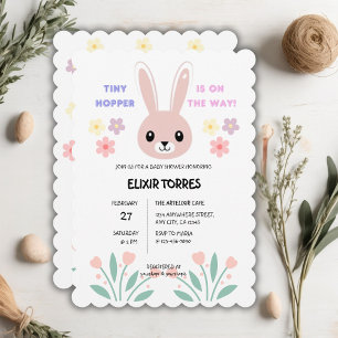 Cute Floral Tiny Hopper Bunny Baby Shower Invitation