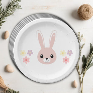 Cute Floral Tiny Hopper Bunny Baby Shower Paper Plate