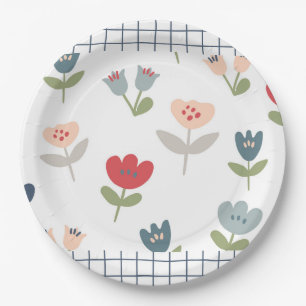 Cute Floral Tulips Simple Farmhouse Country Sweet Paper Plate