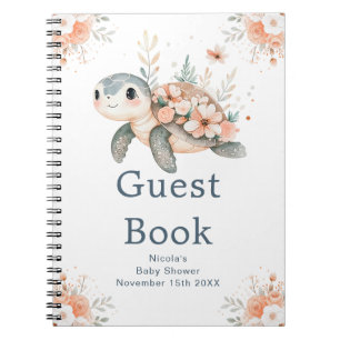 Cute Floral Turtle Baby Shower Guest Book