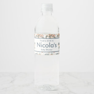 Cute Floral Turtle Baby Shower Water Bottle Label