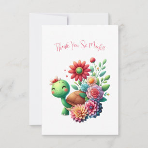 Cute Floral Turtle Thank You Note Card