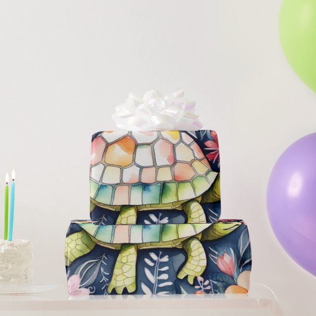 Cute floral turtle  Wrapping Paper (Party Gifts)