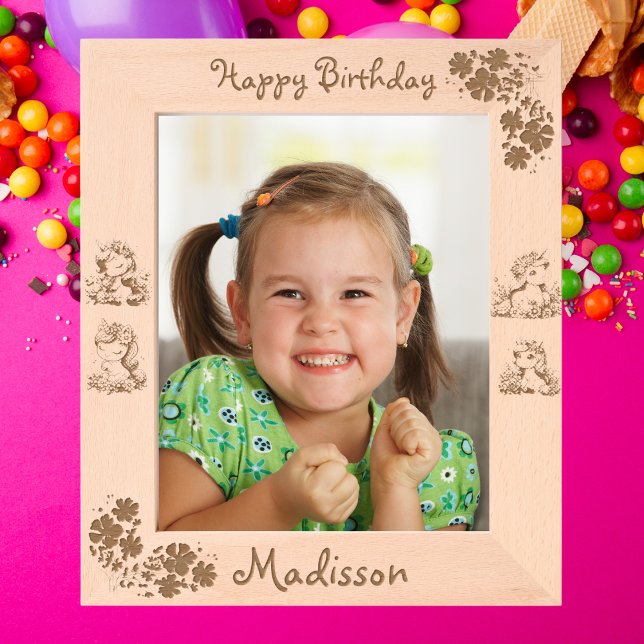  Cute Floral Unicorn Kids Birthday Gift Wooden Etched Frames (Creator Uploaded)