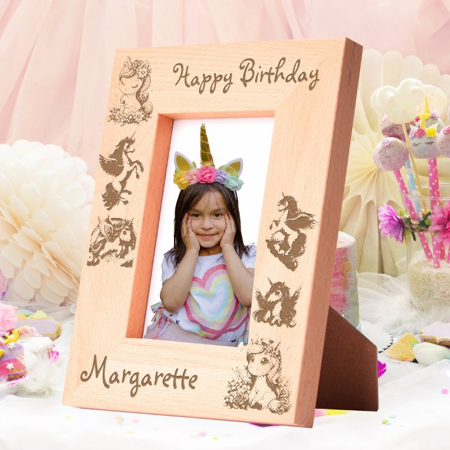  Cute Floral Unicorn Kids Birthday Gift Wooden Etched Frames (Creator Uploaded)
