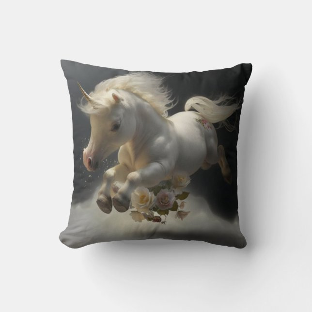 Cute floral Unicorns flying little pony      Cushion (Front)