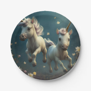 Cute floral Unicorns flying little pony  Paper Pla Plate