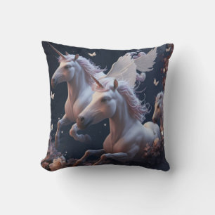 Cute floral Unicorns flying little pony Throw P Cushion