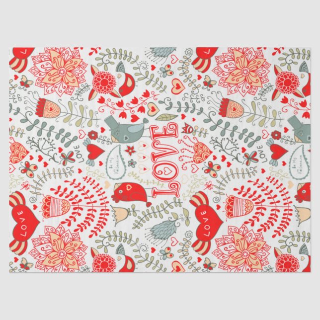 Cute Floral Valentines Design Tissue Paper (Front)