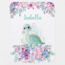 Cute Floral Watercolor Baby Dinosaur For Girl