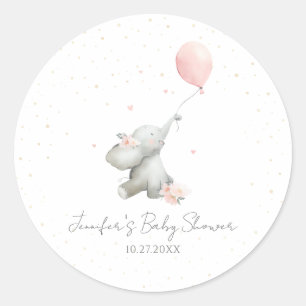 Cute Floral Watercolor Elephant with Balloon Classic Round Sticker