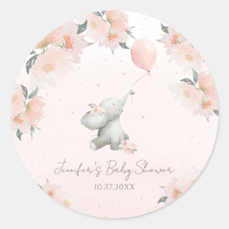 Cute Floral Watercolor Elephant with Balloon Classic Round Sticker