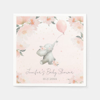 Cute Floral Watercolor Elephant with Balloon Napkin