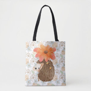 Cute Floral Watercolor Hedgehog Tote Bag