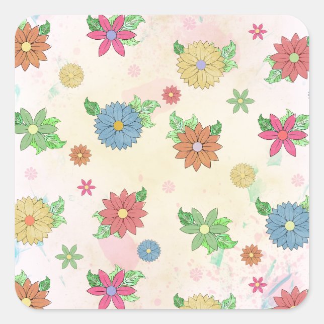 Cute floral watercolour pattern square sticker (Front)