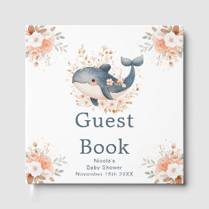 Cute Floral Whale Baby Shower Guest Book