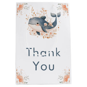 Cute Floral Whale Baby Shower Medium Gift Bag