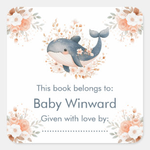 Cute Floral Whale Baby Shower  Square Sticker