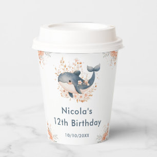Cute Floral Whale Birthday Party Paper Cups