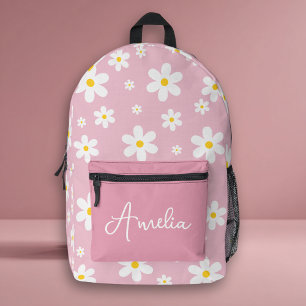 Cute Floral White Daisy Name Printed Backpack
