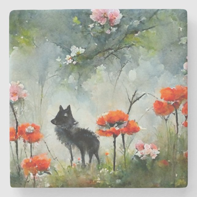 Cute floral wild animal  square coaster (Front)