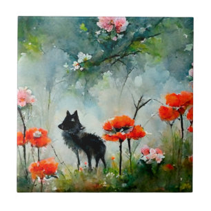 Cute floral wild animal tile