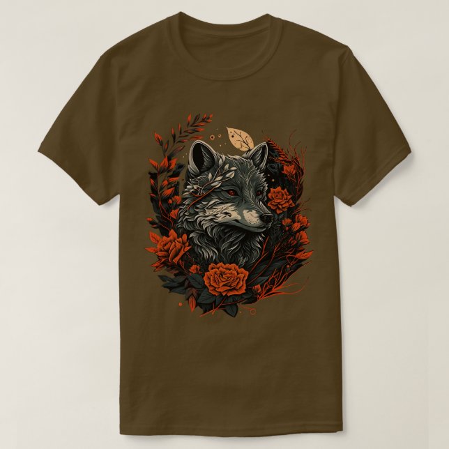 Cute Floral Wolf T-Shirt (Design Front)