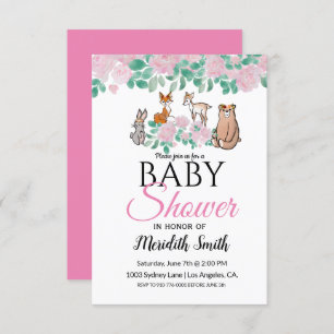 Cute Floral Woodland Baby Animals    Baby Shower Invitation