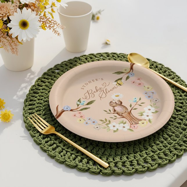 Cute Floral Woodland Knitted Bear Baby Shower Paper Plate (Cute Floral Woodland Knitted Bear Baby Shower Paper Plates)