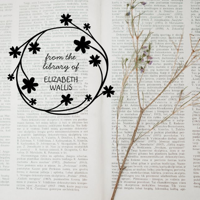 Cute Floral Wreath Casual Script Custom Name Book Rubber Stamp (Creator Uploaded)