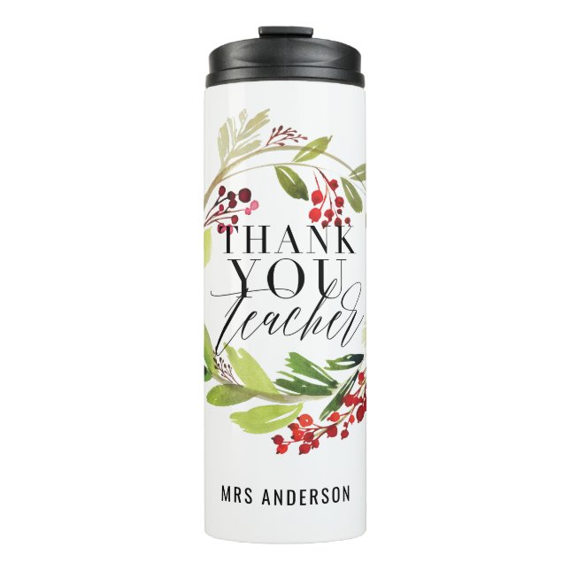 cute floral wreath elegant teacher  thermal tumbler (Front)