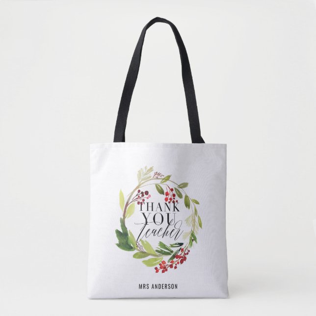 cute floral wreath elegant teacher  tote bag (Front)