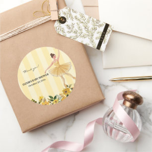 Cute Floral Yellow Ballerina Ribbon Baby Shower Classic Round Sticker
