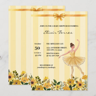 Cute Floral Yellow Ballerina Ribbon Baby Shower Invitation