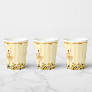 Cute Floral Yellow Ballerina Ribbon Baby Shower Paper Cups