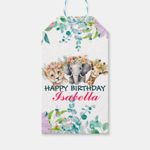 Cute Floral zoo jungle Animals Birthday Welcome  Gift Tags