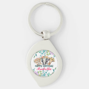 Cute Floral zoo jungle Animals Birthday Welcome  Key Ring