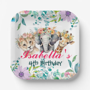 Cute Floral zoo jungle Animals Birthday Welcome  Paper Plate