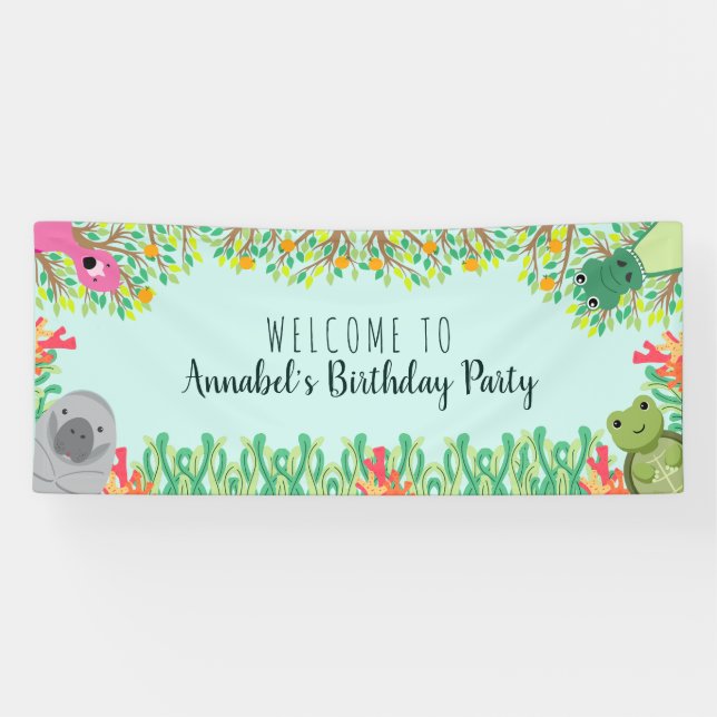Cute Florida Animals Wild One Kids Birthday Banner (Horizontal)
