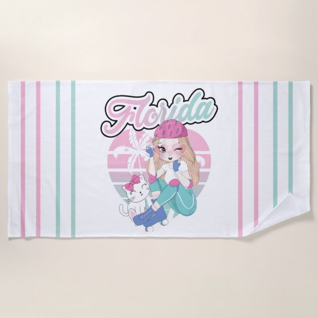 Cute Florida Girl Beach Towel (Front)