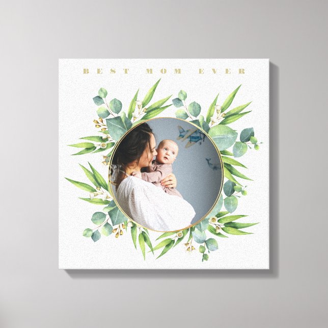 Cute flourish watercolor green leaves photo frame  canvas print (Front)