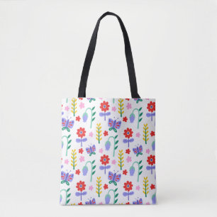 Cute Flower and Butterfly Seamless Pattern Kids Tote Bag