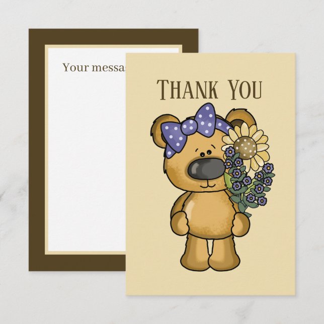 Cute flower bear add message  thank you card (Front/Back)