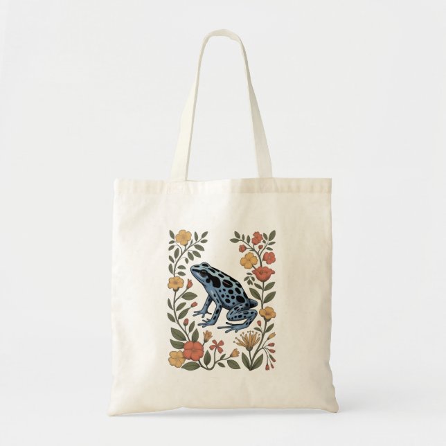 Cute Flower Blue Poison Dart Frog Toad  Frog Lover Tote Bag (Front)