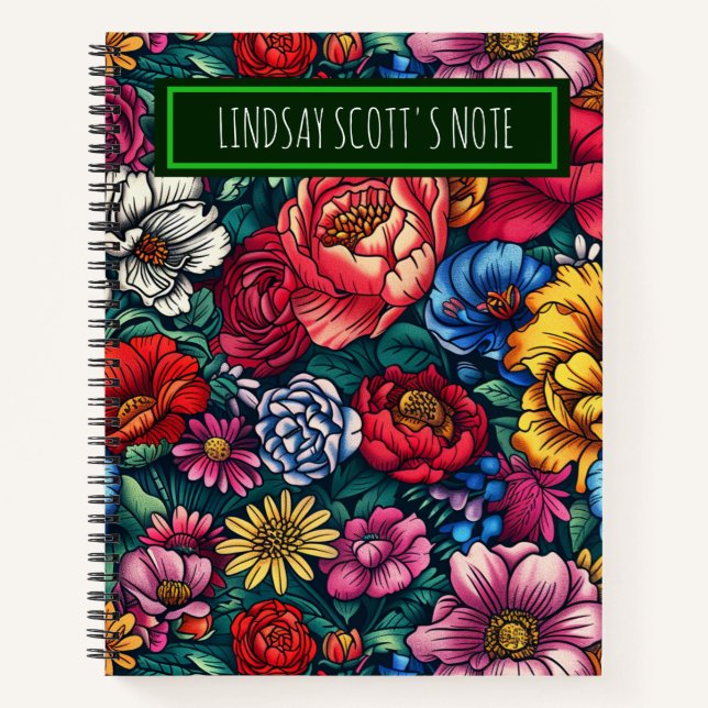 Cute Flower Bouquet Custom Name Journal (Front)