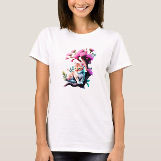 Cute Flower Cat Acrylic T-Shirt (Front)