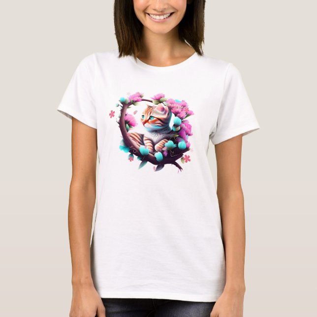 Cute Flower Cat Acrylic T-Shirt (Front)