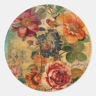 Cute Flower Collage Classic Round Sticker