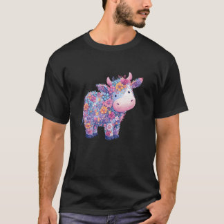 Cute Flower Cow Colourful Floral Pastel Farm T-Shirt