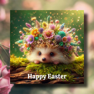 Cute Flower Crown Hedgehog Easter Wishes Holiday Card